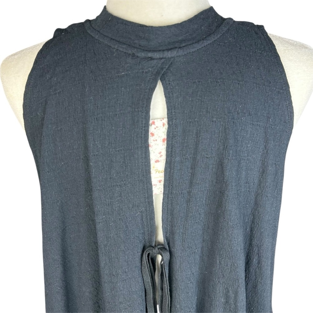 New Free People Black Back Tie Cut-Out Babydoll Tunic Top S Oversized Boho - Picture 8 of 14